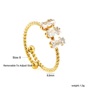 Anillos de Acero Inoxidable Ajustables, Resistentes al Agua, Chapados en Oro de 18k, con Ópalo Natural y Circonitas de Colores - Product Image 4