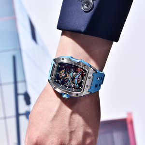Berjani Tonneau-Shaped <b>Automatic</b> Mechanical <b>Watch</b> <b>Skeleton</b> Men's Wristwatch PD-YS018 Stainless Steel Case 50m Waterproof - Product Image 3