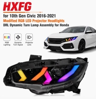 Feux avant projecteurs LED RGB modifiés HXFG pour Civic 10e génération 2016-2021, avec feux de jour DRL et clignotants dynamiques pour Honda