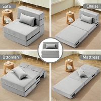Fauteuil Convertible Pliable en Lit avec Mousse à Mémoire de Forme, Canapé de Sol Matelas de Couchage Simple Plus, avec Oreiller