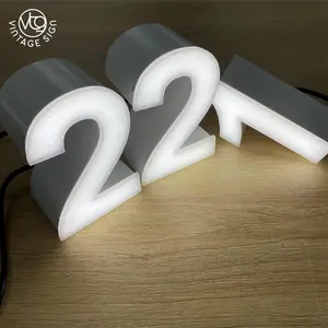 Placa de design de nome da loja com letras de fornecimento de fábrica com iluminação frontal 3D, letras luminosas LED acrílicas com atacado