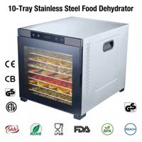 Déshydrateur alimentaire en acier inoxydable à 10 plateaux, écran tactile numérique, température réglable, 80°C, faible bruit, classe B, économe en énergie