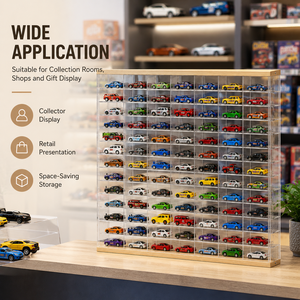 Vitrine en acrylique transparent à 60 emplacements pour voitures miniatures à l'échelle 1/64 Hot Wheels Tomica, support mural avec base en <span class=keywords><strong>bois</strong></span> - Product Image 4