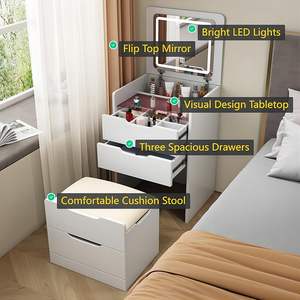 <span class=keywords><strong>Mini</strong></span> tocador 2024 con espejo, juego de tocador de maquillaje multifuncional con luces, tocador de mesita de noche - Product Image 4