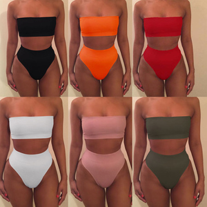 En gros Sexy Plage Bikini Deux Pièces Ensemble De Couleur Unie Maillot De Bain <span class=keywords><strong>Bustier</strong></span> <span class=keywords><strong>Bandeau</strong></span> Femmes Maillots De Bain - Product Image 2