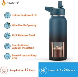 ODM 32 40 oz Reusable Leakproof Camping Sport <b>Flask</b> Double Wall Insulated Stainless Steel Water <b>Bottle</b> with Lock Lids - Product Image 3
