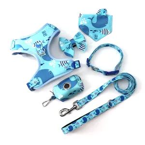 OEM/ODM Cá Nhân Hoá Vật Nuôi Phụ Kiện In Phản Quang Reversible Nhanh Chóng Phát Hành Đệm Polyester Pattern Dog Harness Set