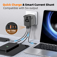 Adaptateur de voyage universel AC 70W QC3.0 avec logo personnalisé, chargeur GaN pour téléphone, ordinateur portable, appareil photo et écouteurs