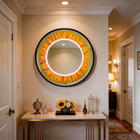 Miroir de salle de bain rond rétroéclairé par LED Sunflower, décoratif, mural, avec interrupteur à capteur IR, lumière d'ambiance, cadre noir