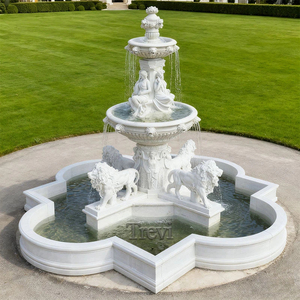 Casa de Dos Plantas con Diseño Minimalista Ecológico, Gran Fuente de Agua de Piedra con León y Estatua de Mujer para Jardín - Product Image 4