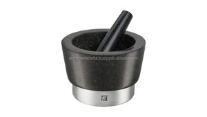 Mortero de mármol y Metal de calidad superior hecho a mano diseño elegante molienda hierbas especias madera latón materiales modelo nueva caja - Product Image 4