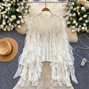 Camicetta con <span class=keywords><strong>Volant</strong></span> da Donna Autunnale <span class=keywords><strong>Top</strong></span> di Lusso Traforato per uno Stile Etereo - Product Image 1