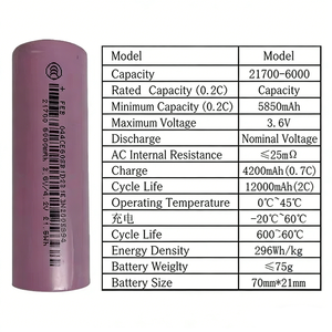 Batería Cilíndrica de Litio F60 21700 3.6V 6000mAh 12.5A de Alta Capacidad para Motocicletas Eléctricas y Herramientas Eléctricas - Product Image 6