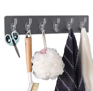 Crochet mural sans perçage en PVC transparent robuste pour cuisine, fixation sans trace, six rangées - Product Image 1