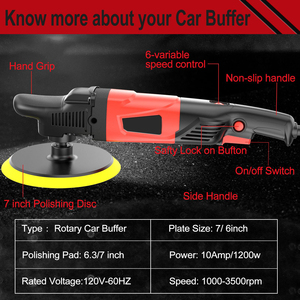 Lucidatrice Portatile Industriale Elettrica a Doppia Azione 120V Senza Fili con Faro, Mini Macchina per Lucidatura Auto 1200W a 6 Velocità Variabili - Product Image 5