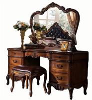 Coiffeuse vintage en bois massif sculptée avec miroir et tiroirs pour chambre à coucher Style classique haut de gamme de luxe