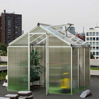 Serre de jardin moderne 6 x 6 pieds, argentée, grande, avec cadre en aluminium, fenêtre et porte en polycarbonate, gouttières anti-pluie, pour la croissance des plantes et l'observation de la nature