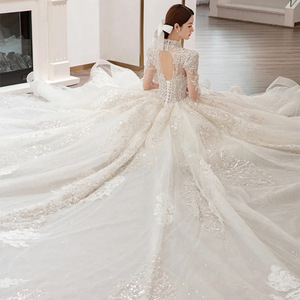 Modern <strong>Plus</strong> <strong>Size</strong> <strong>Long</strong> <strong>Sleeve</strong> Lace Beading Floor-Length Ball Gown Elegant <strong>Wedding</strong> <strong>Dresses</strong> Full Bridal Gown - Product Image 5