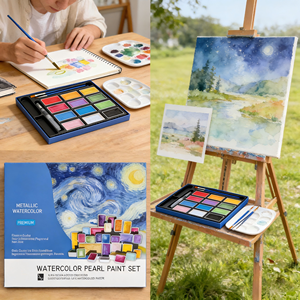 Set <span class=keywords><strong>de</strong></span> Pintura <span class=keywords><strong>de</strong></span> Acuarela Metálica <span class=keywords><strong>de</strong></span> Gran Capacidad, 12 Colores, 6ml, Pigmento Perlado con Pincel y Papel, Kit <span class=keywords><strong>de</strong></span> Arte No Tóxico <span class=keywords><strong>para</strong></span> - Product Image 5