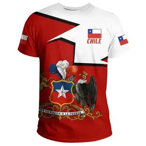 Wholesale New Design Men's T-shirt Chilean Flag Pattern Printed Clothing Full Print Men's Outdoor Beach Leisure T-shirt
