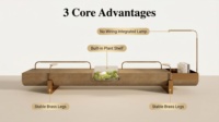 Banc de café en bois de noyer avec terrarium en verre intégré, rail tubulaire doré, lampe de sol pour coin lecture, luminaire LED pour café, salon ou magasin