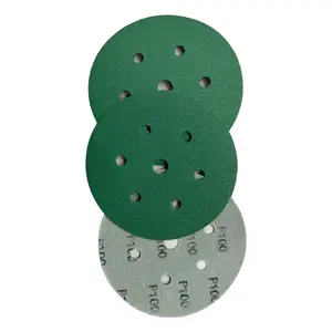 150mm 7 holes green color film sandpaper vercro discs