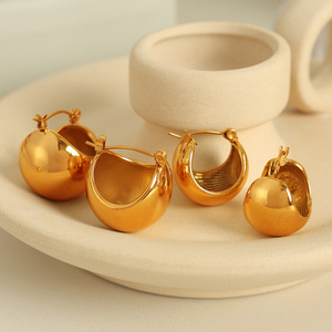 Pendientes de aro dorados en forma de C, huecos, geométricos, con forma de bola, joyería de moda para mujer - Product Image 1