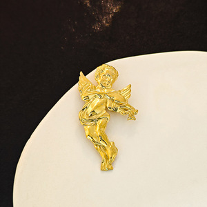 Broche créative style européen et américain, motif petit ange et tournesol, minimaliste, polie, couleur bonbon, plissée, aigle en acier inoxydable - Product Image 6