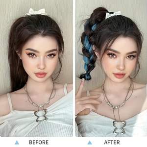 Lot de 2 extensions de cheveux tressées bouclées/ondulées, chignon élastique, postiches épaisses pour queue de cheval, 35 cm, pour femme (rouge bordeaux) - Product Image 2