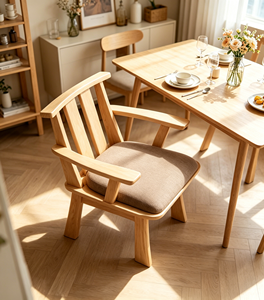Fauteuil scandinave en bois massif avec revêtement en tissu, chaise de salon moderne, design en chêne naturel - Product Image 5