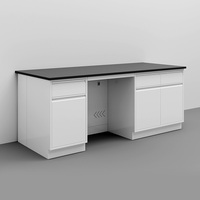 Banc de travail modulaire en acier personnalisable avec plan de travail résistant aux produits chimiques et armoires de rangement pour laboratoires modernes