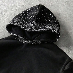 Sweat à capuche Streetwear pour homme, coupe ample, en coton mélangé, avec strass, entièrement personnalisable, style streetwear, pull à capuche avec strass - Product Image 5