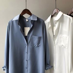 Camisa de Manga Larga para Mujer, Estilo Coreano, Diseño Elegante, Holgada, Color Sólido, Informal, Versátil, Otoño I-0706 - Product Image 6