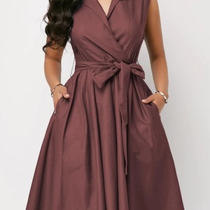 Vestidos de Oficina Elegantes de Verano para Mujer, Color Sólido, Personalizados OEM ODM, Ropa Profesional Formal sin Mangas con Cuello de Solapa - Product Image 1