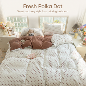 Juego de Ropa de Cama con Estampado de Puntos Mocha Mint, con Volantes Dobles de Encaje, 4 Piezas, <span class=keywords><strong>Funda</strong></span> de Edredón con Estampado Reactivo - Product Image 2