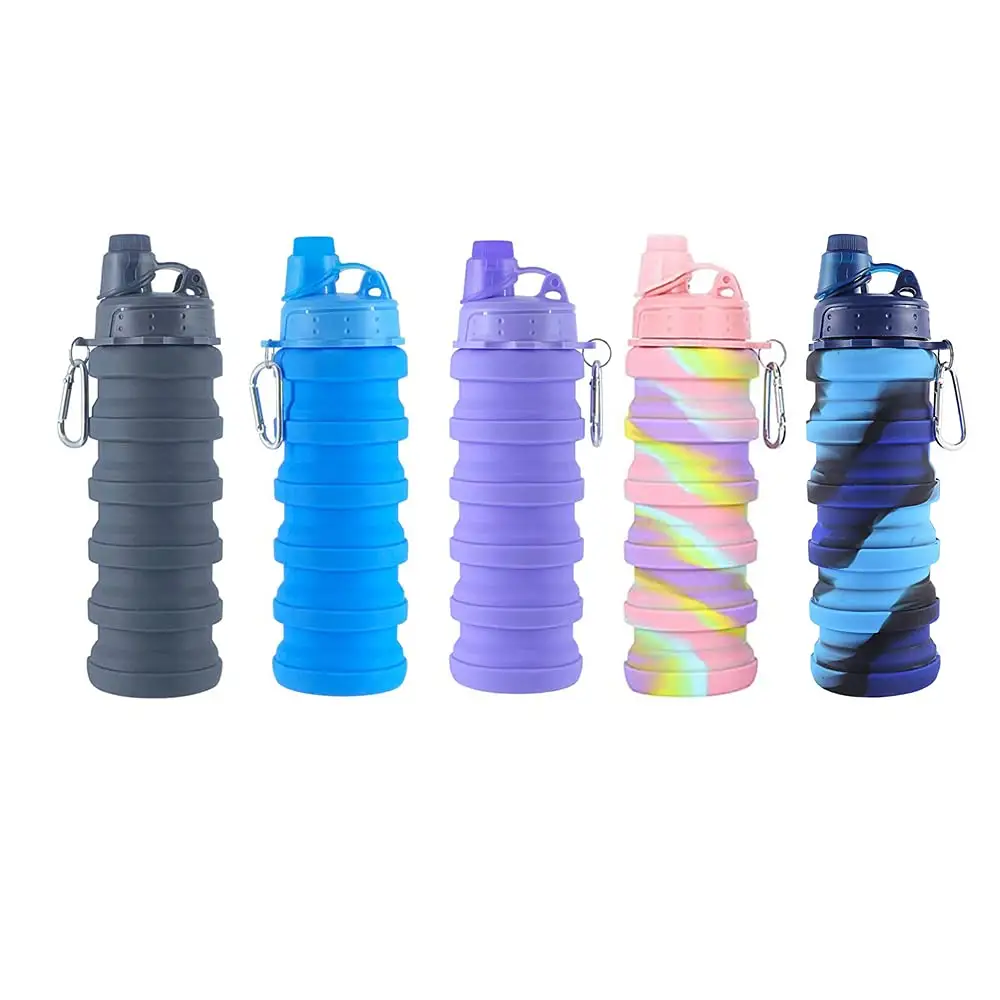 500ML Portable Retractable Outdoor Travel Drinking Carabiner Collapsible Cup Silicone Sport Foldable Collapsible Water Bottle