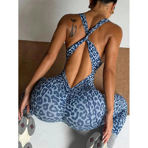 Monos enterizos de mujer sin espalda con cuello en V profundo, lisos, acampanados, ajustados, con diseño <span class=keywords><strong>cruzado</strong></span> y vendaje, para yoga, entrenamiento, fitness y gimnasio - Product Image 4