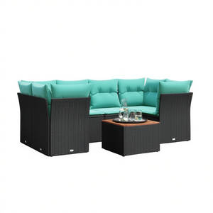 Black Poly Rattan Patio <b>Sofa</b> <b>Set</b> With Cushions Outdoor Garden Furniture Contemporary Design - Product Image 1