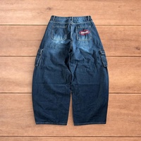 Jean cargo ample style vintage coupe skater respirant en tissu tissé pour l'hiver, streetwear hip-hop, bleu moyen