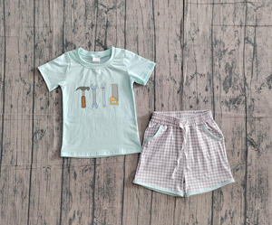 ชุดเสื้อผ้าเด็กผู้ชายสีน้ำเงินปักลายเครื่องมือ รุ่น BSSO1666 แบบสั่งทำพิเศษ ชุดเด็กขายส่ง ชุดแขนสั้น - Product Image 1