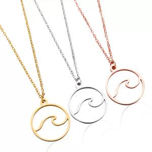 SSeesy Mode Simple <span class=keywords><strong>Été</strong></span> Étanche Vague Conception Collier En Acier Inoxydable Pendentif Creux Vague Ronde Pendentif Collier - Product Image 6