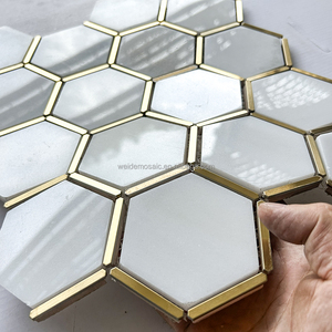 Tuiles de mosaïque hexagonales en marbre blanc oriental en métal moderne, tuiles de mosaïque en pierre en acier inoxydable pour les murs et les sols de la salle de bain - Product Image 2
