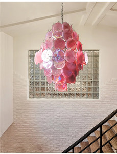 Lámpara de Araña Vintage de Cristal Rosa de <span class=keywords><strong>Murano</strong></span> Italiano, Luces Colgantes Centrales E12, Altura Ajustable para Techos Altos, Lámparas para Sala de Estar - Product Image 5