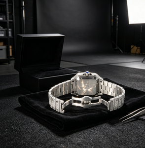 Montre de luxe en or rose avec diamants, rectangulaire, analogique, quartz, cristal saphir, moissanite, mécanique, hip-hop, automatique - Product Image 4