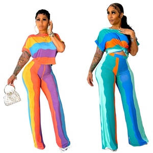 KY Piernas anchas Pantalones de cintura alta Nueva camiseta colorida Patalon Pour Femmes Trajes de mujer Elegantes - Product Image 1