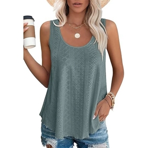 <b>Women's</b> Casual Spring Summer Polyester Chiffon Quick Dry Round Neck Loose Sleeveless Pullover Knit Solid Color Tank <b>Top</b> <b>Vest</b> - Product Image 5