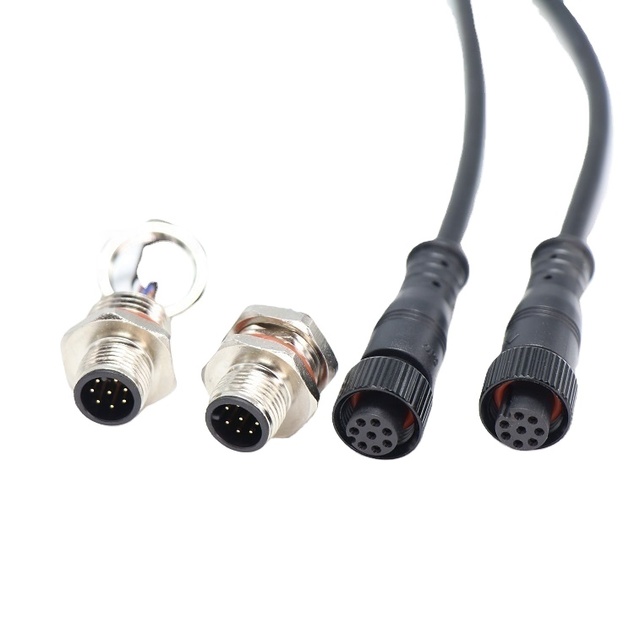 High Quality Round Metal Waterproof Wire Connector M12 2 3 4 5 6 7 8 Male and Female IP67 with 40cm Rubber Cable