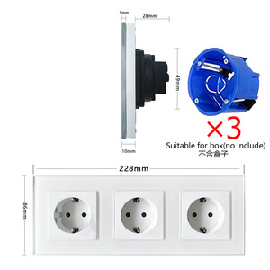เต้ารับไฟฟ้าแบบยุโรป 3 ช่อง 16A 220V แผงกระจกนิรภัย สีทอง - Product Image 2