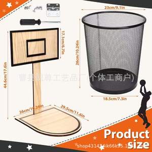 Cubo de basura creativo con forma de aro de baloncesto de madera, divertido soporte para cubo de basura con diseño de baloncesto para el hogar. - Product Image 4