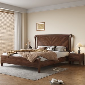 Cama de Madera Maciza de Nogal Negro Estilo Dinastía Song, 1.8M, Moderna y Minimalista, Cama Doble para Dormitorio - Product Image 2